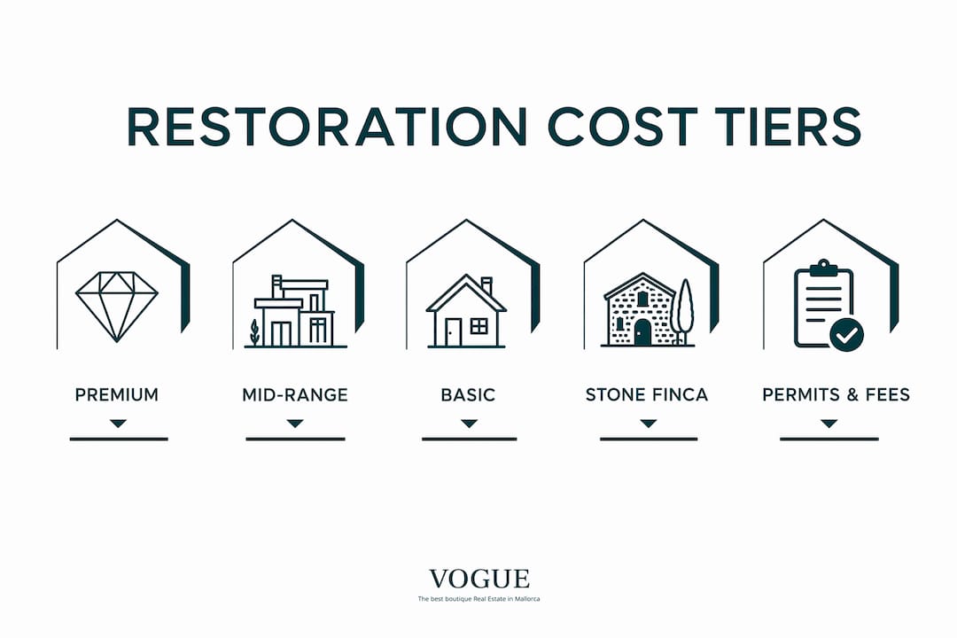 Infographic illustrating Mallorca finca restoration cost tiers