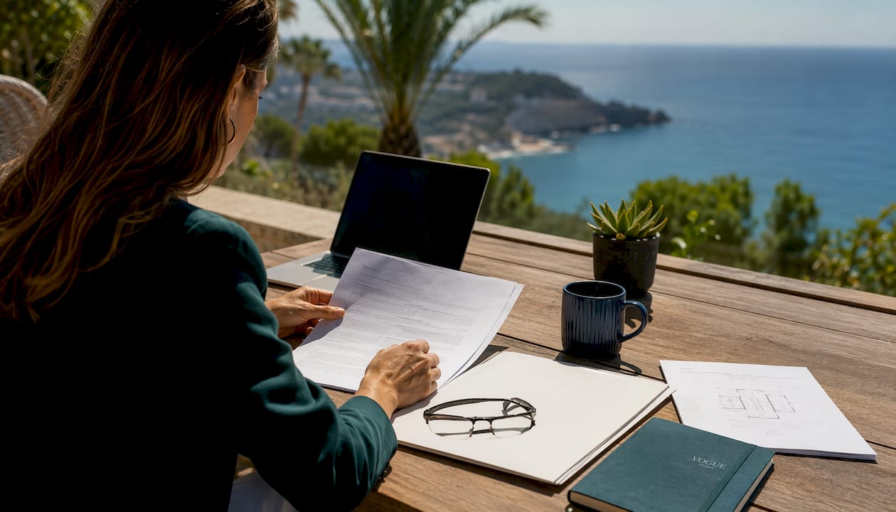 Close-up of Mallorca property mortgage documents on desk