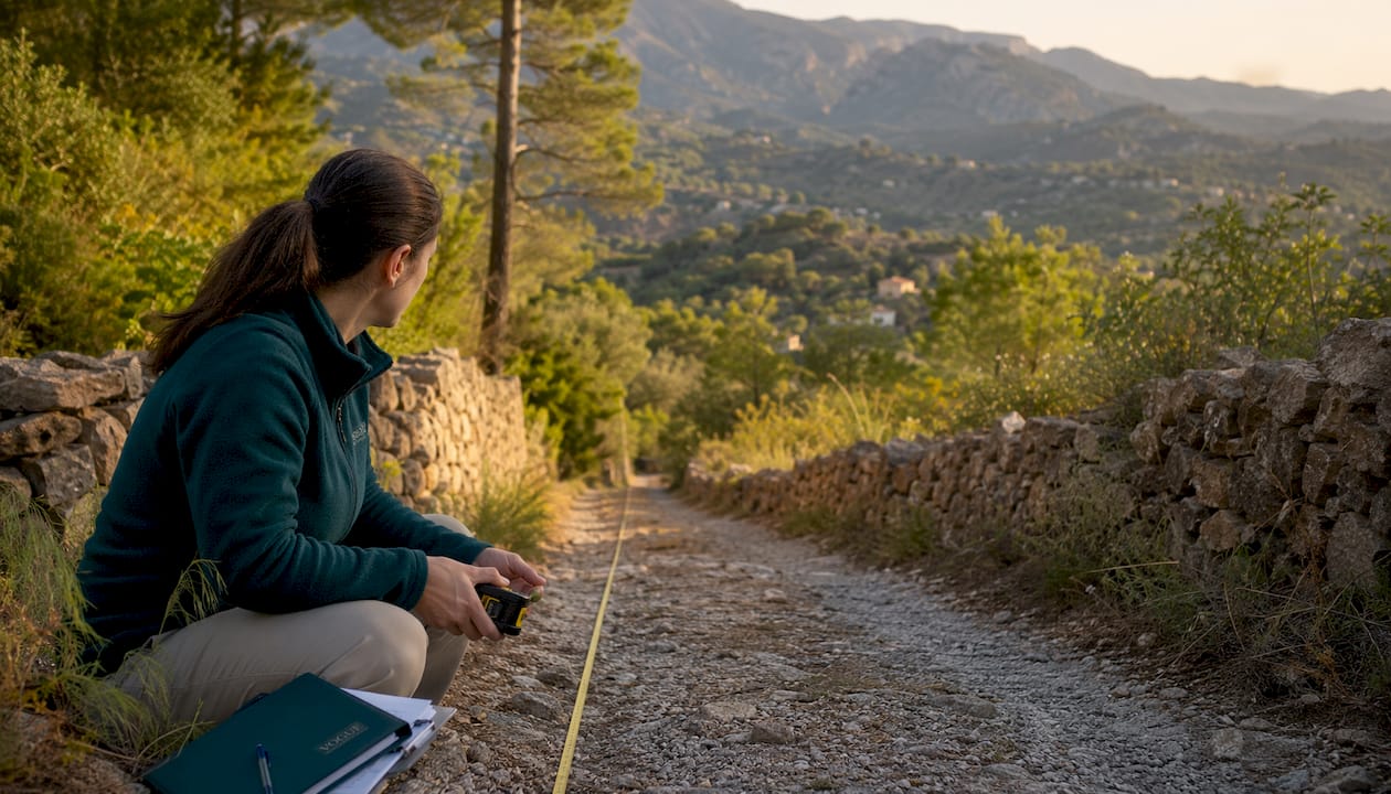 Measuring mountain access track outdoors