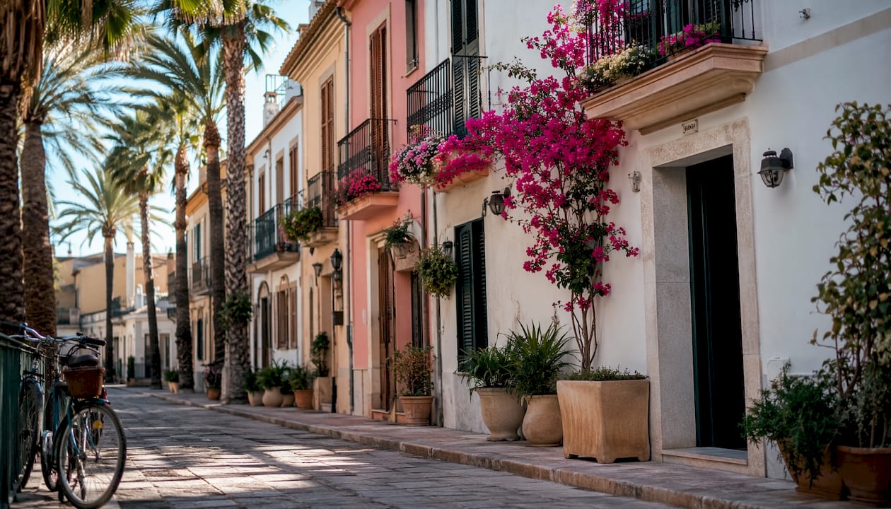 Mediterranean homes residential street in Palma de Mallorca