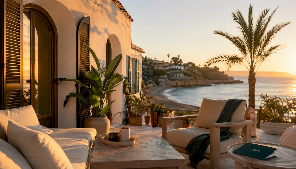 Modern coastal home terrace Mallorca beach view