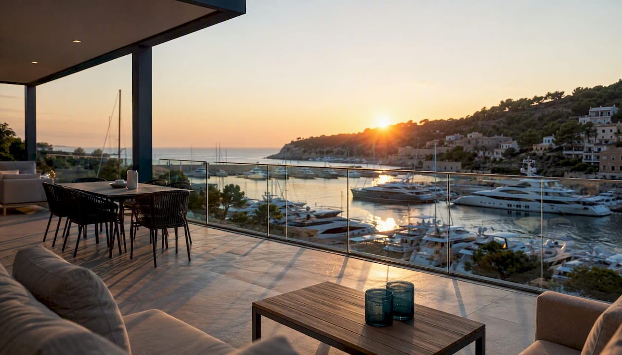 Harbour apartment balcony overlooking marina