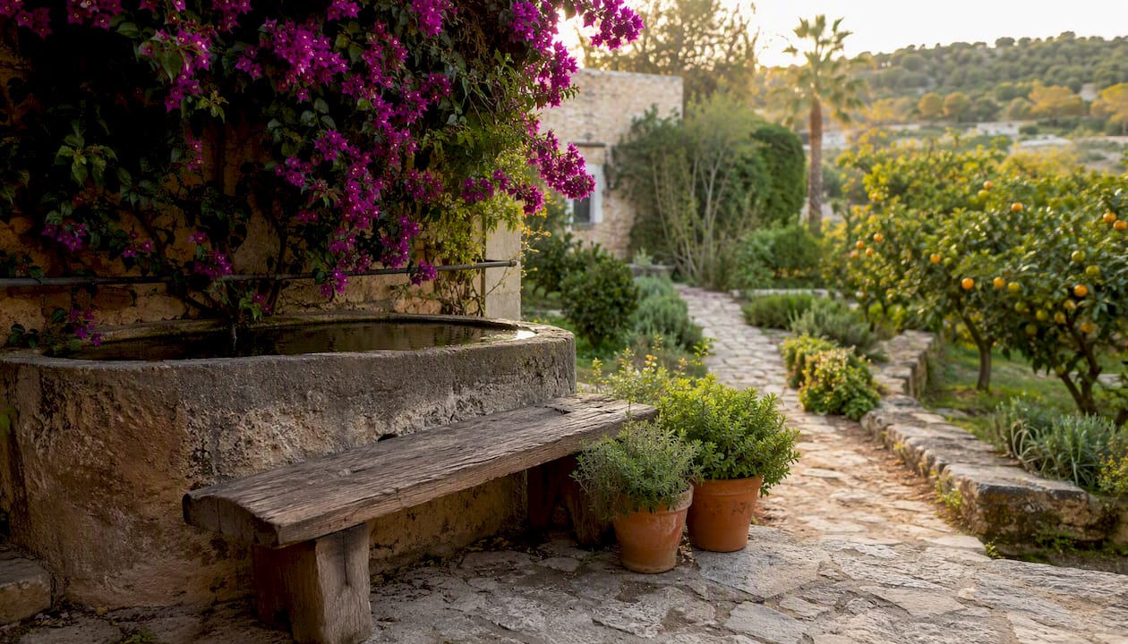 Traditional garden rainwater cistern in Mallorca finca