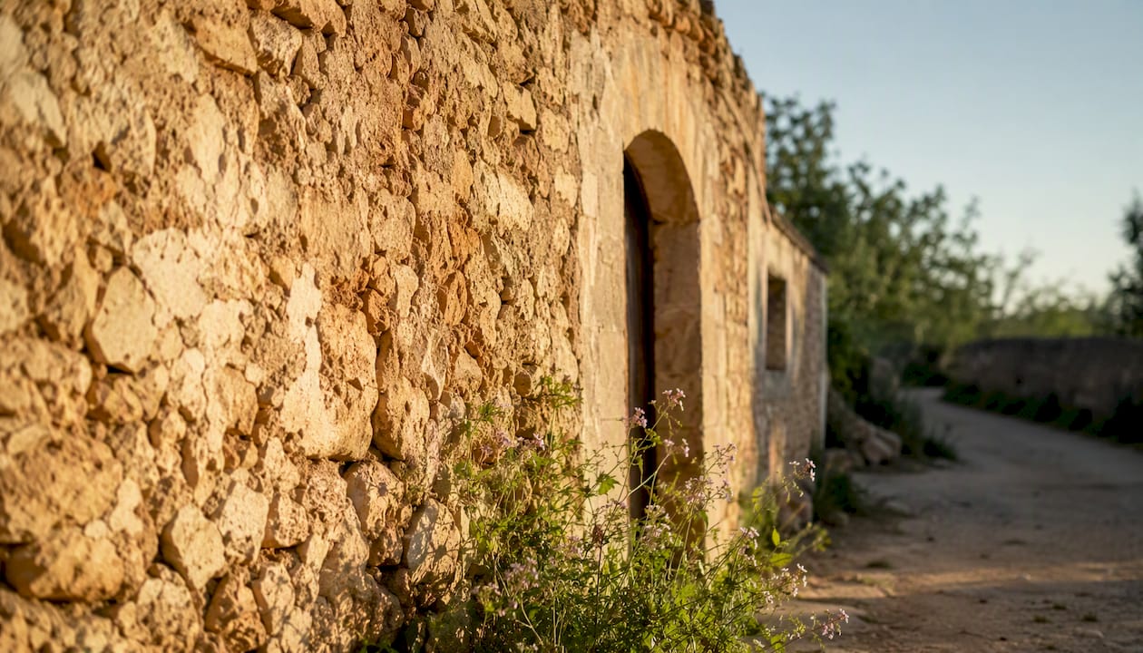 Close detail of Mallorca finca limestone wall