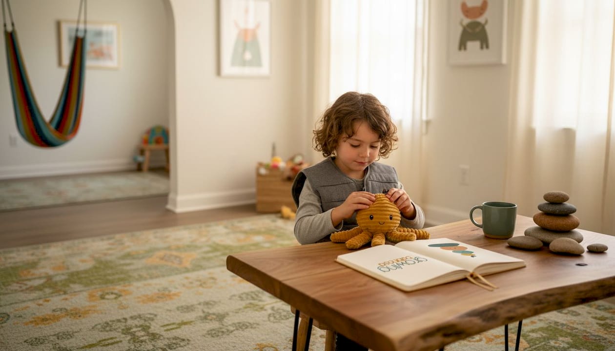 Child using sensory adaptive tools at home