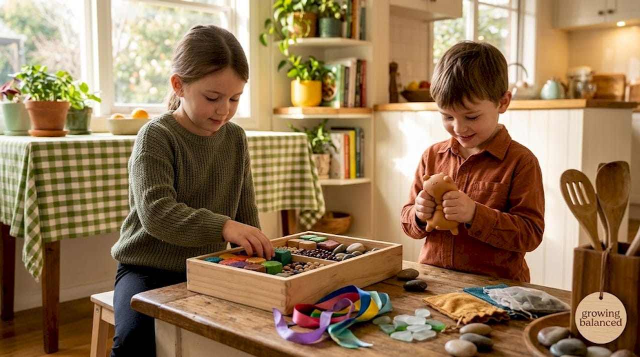 Children doing sensory activities in living room