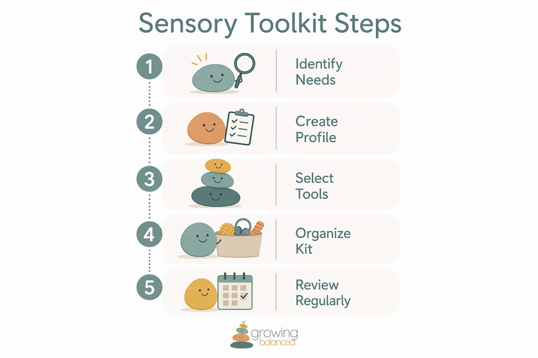 Infographic showing steps to create sensory toolkit