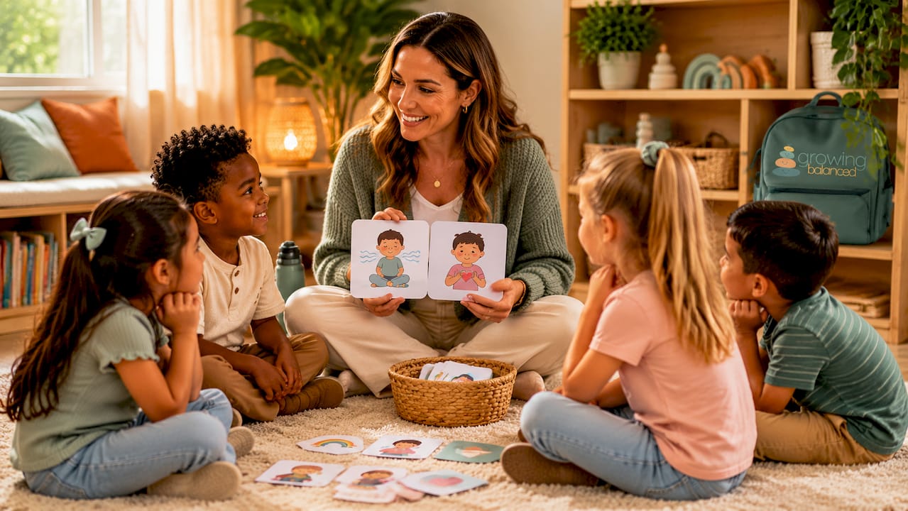 Teacher with students practicing behavior skills