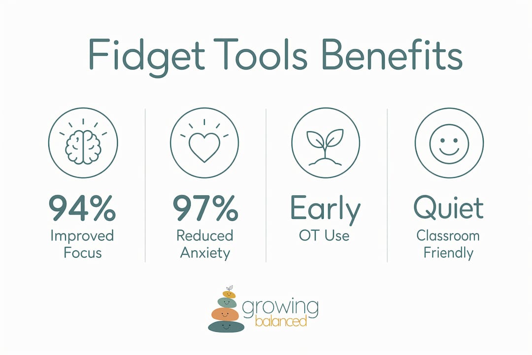 Infographic showing benefits of fidget tools with key stats