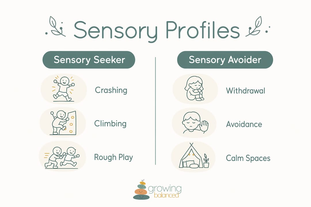 Infographic comparing sensory seeker and avoider