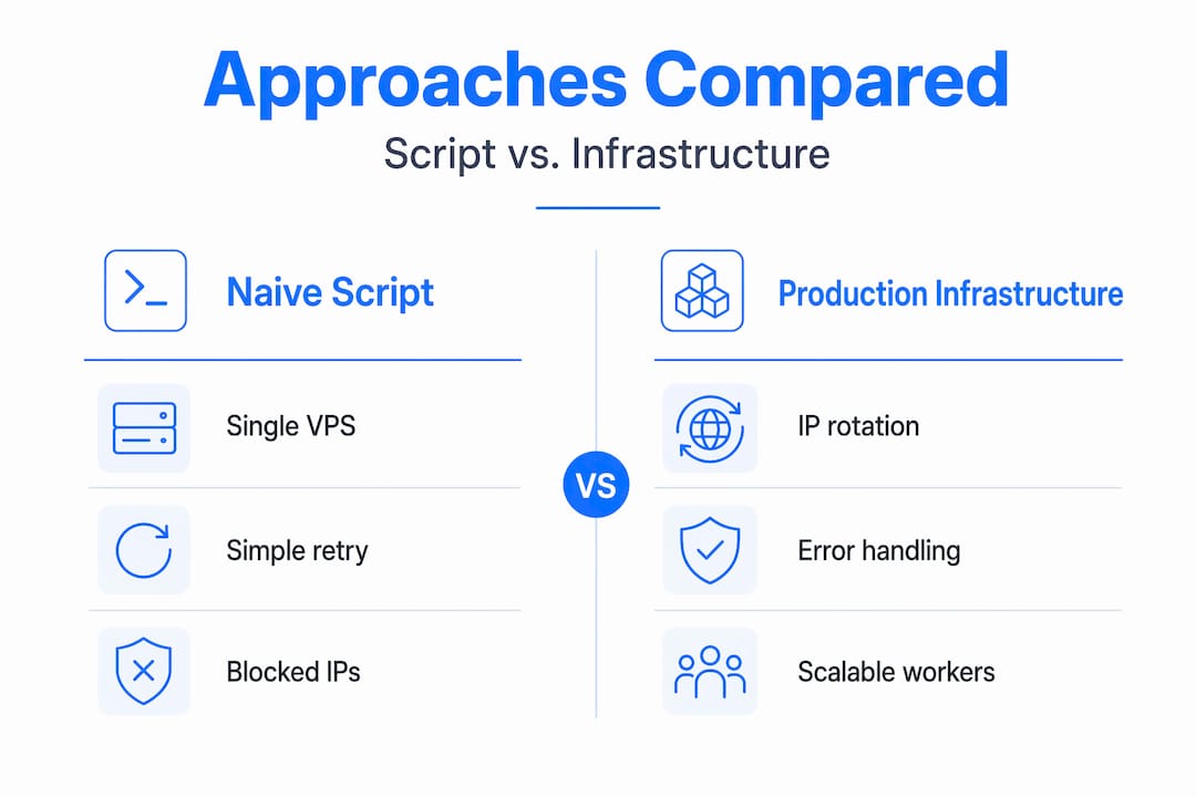 Infographic comparing script vs. infrastructure