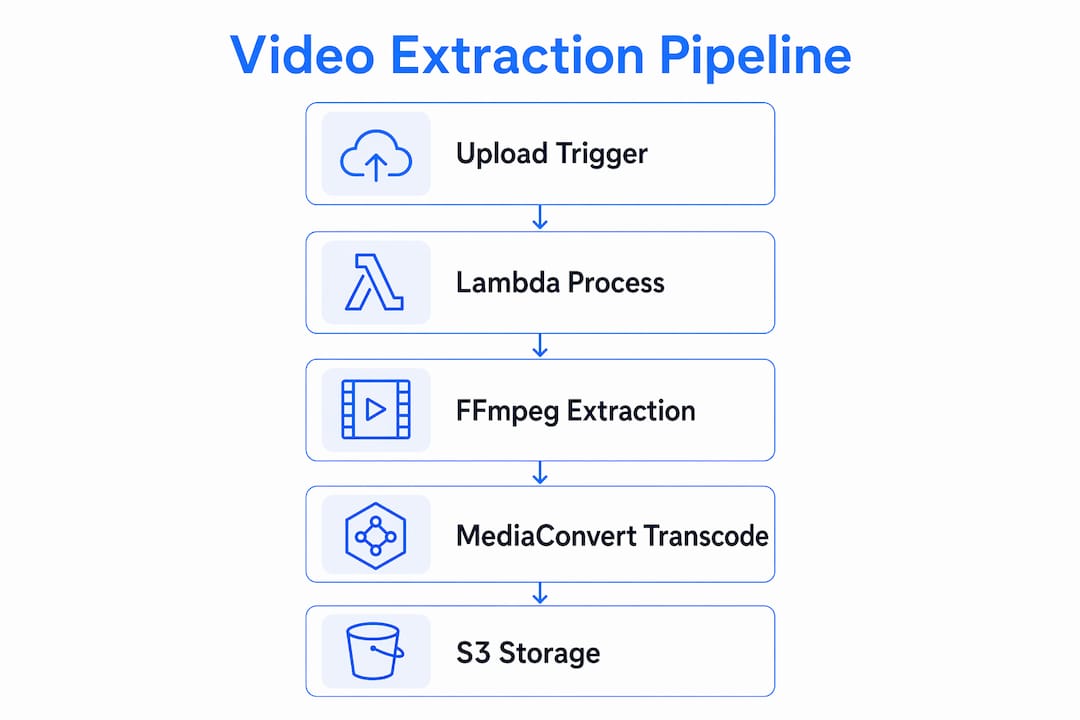 Infographic showing serverless video extraction pipeline steps