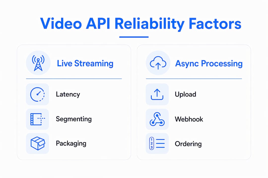 Infographic comparing live streaming and async processing factors