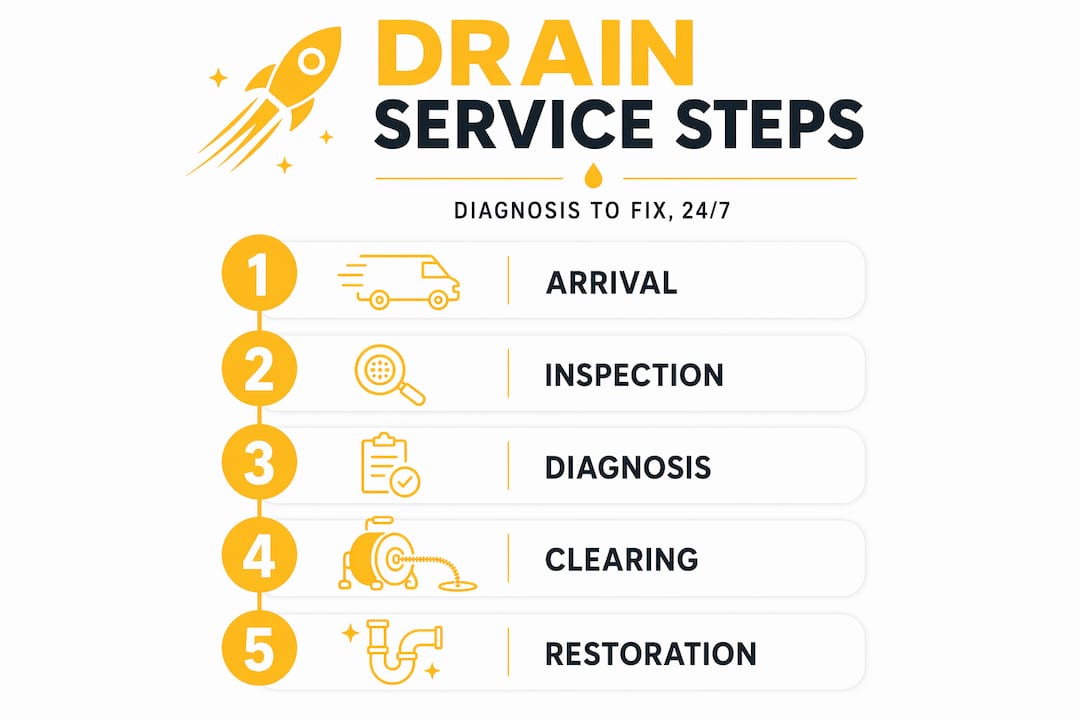 Infographic showing emergency drain service process steps