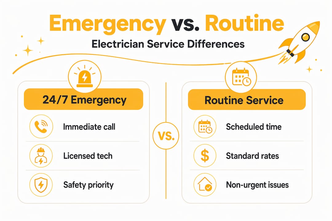 Infographic comparing emergency and routine electrician services