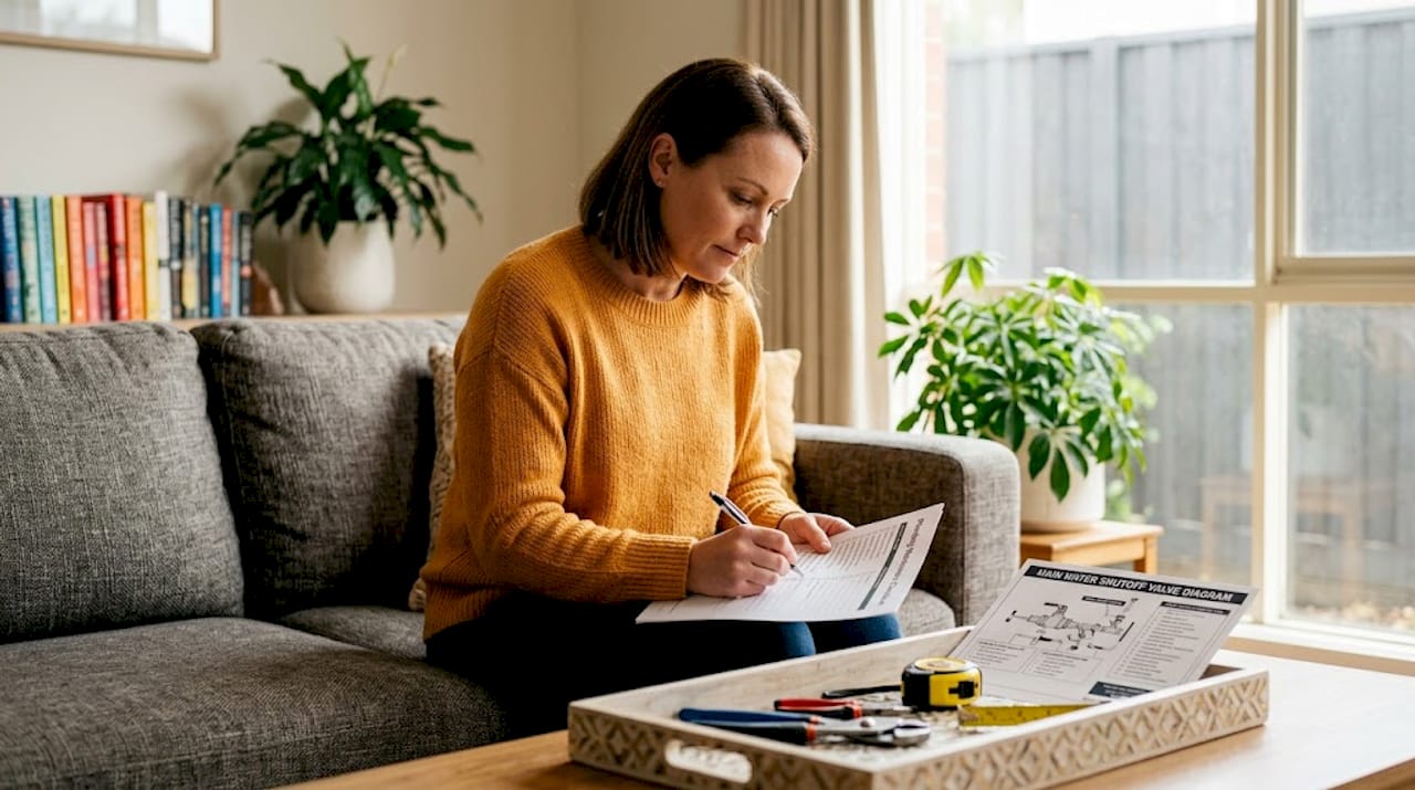Woman reviewing plumbing emergency checklist