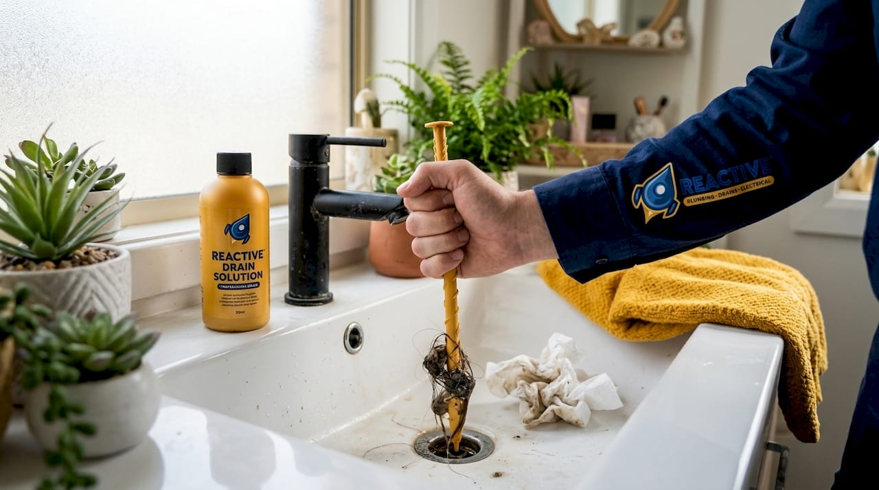 Drain zip tool removes hair from sink drain