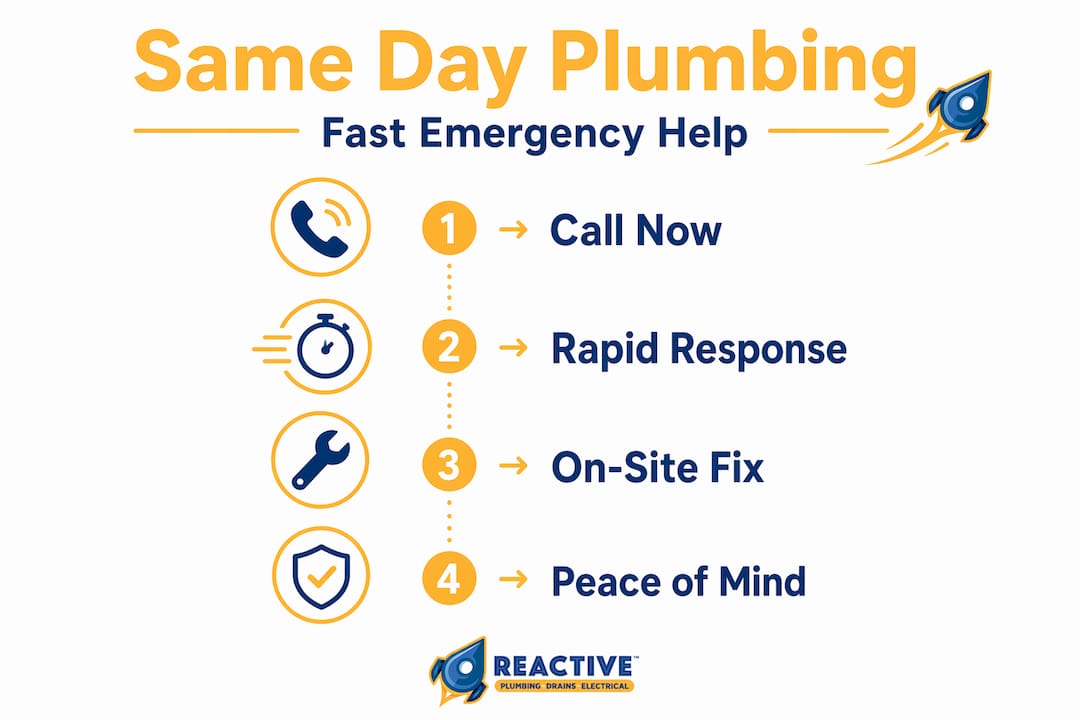 Vertical flow infographic: same day plumbing steps