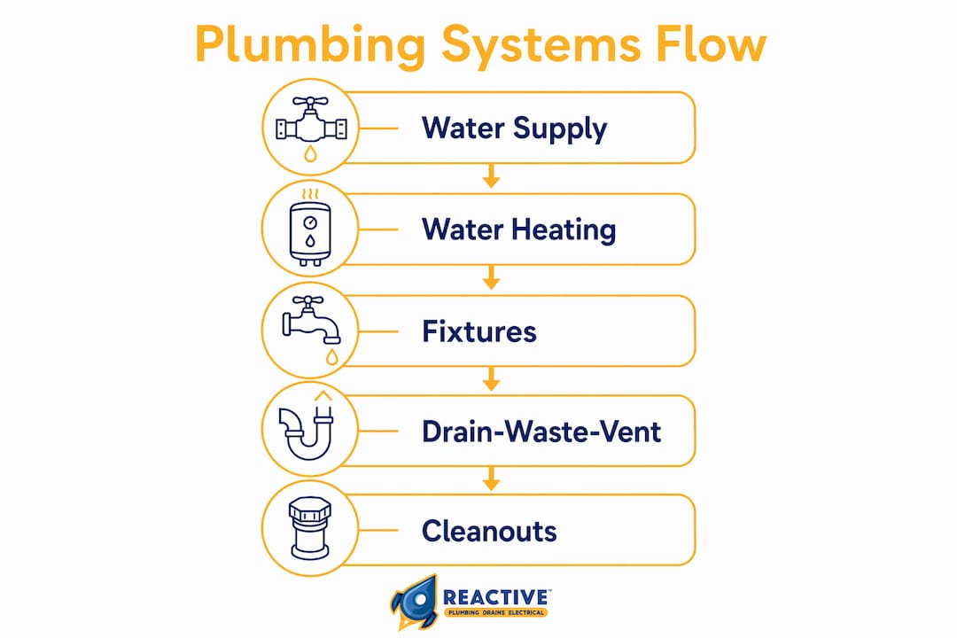 Infographic showing flow of residential plumbing systems