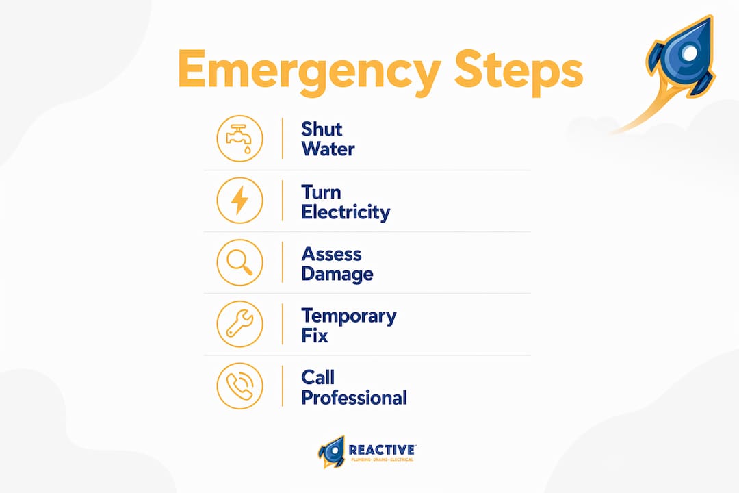 Infographic showing priority steps in plumbing emergency