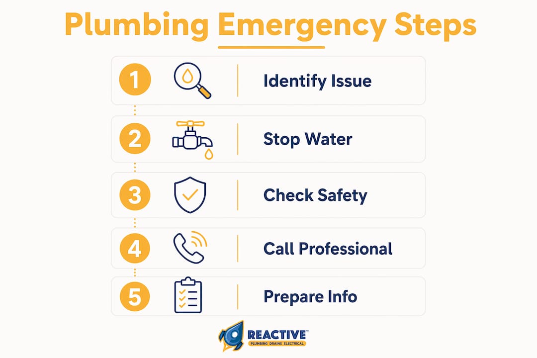 Infographic illustrating steps to handle plumbing emergencies