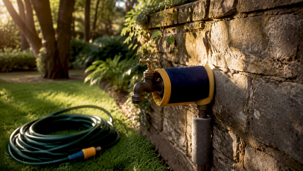 Insulated outdoor garden tap with disconnected hose