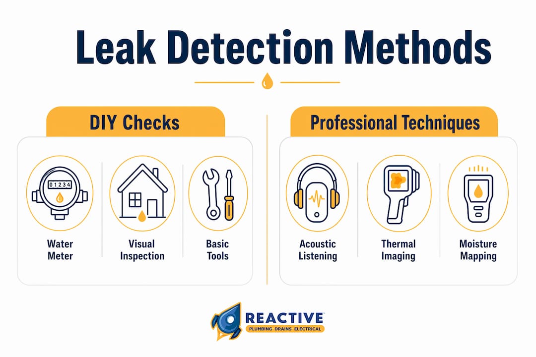 Infographic comparing DIY and professional leak detection methods