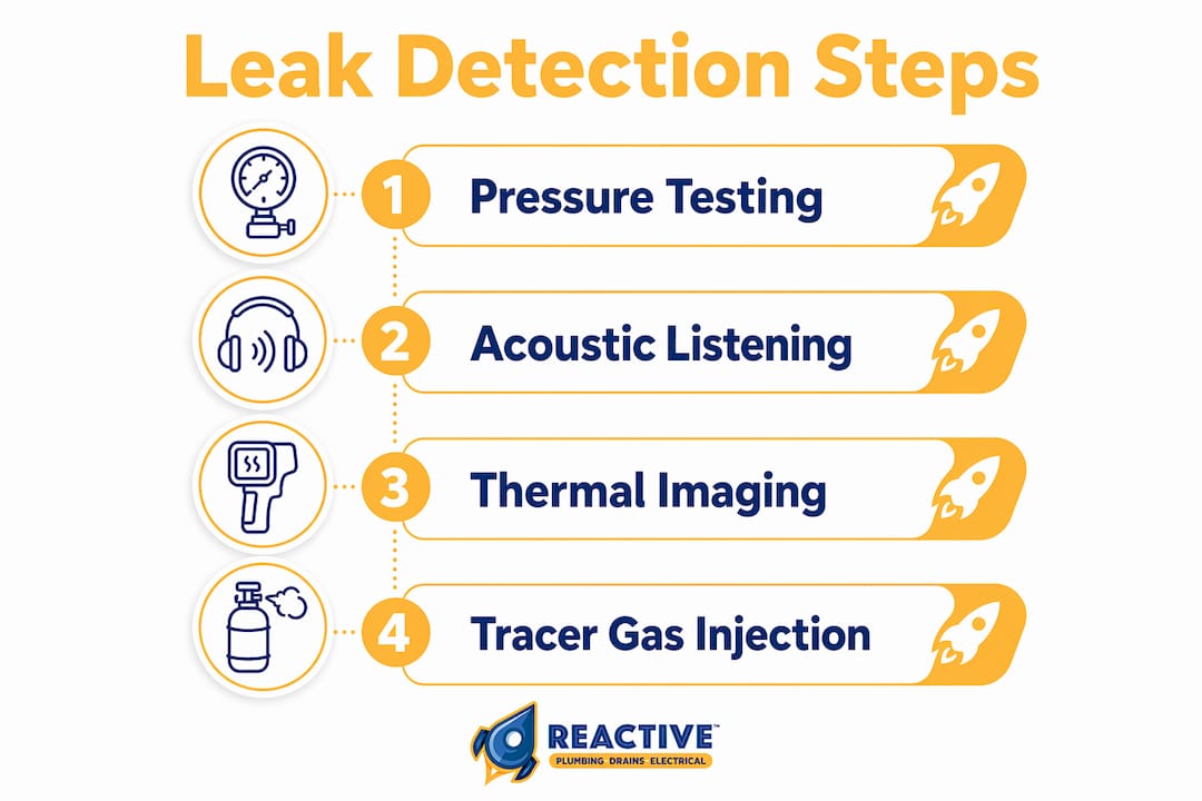 Infographic illustrating leak detection process steps