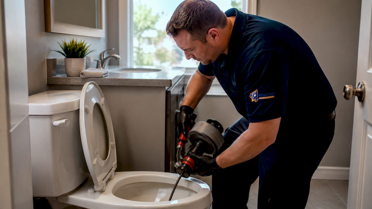 Plumber hands using toilet auger tool