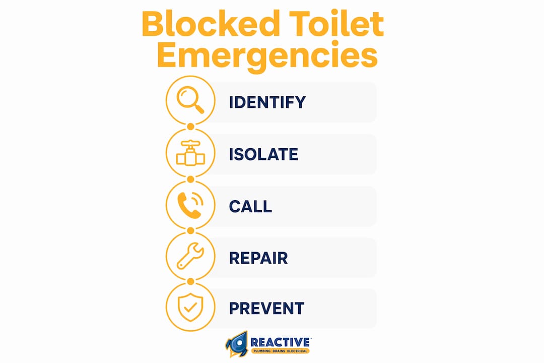 Infographic outlining blocked toilet emergency steps