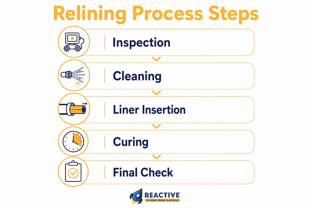 Infographic illustrating commercial drain relining process steps