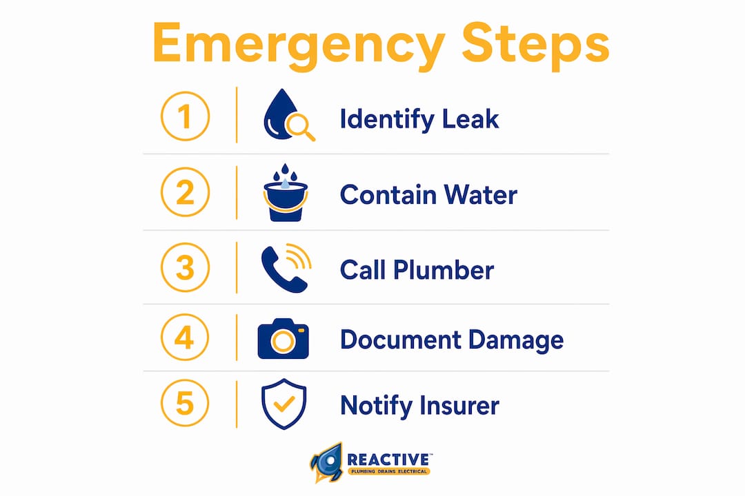 Infographic showing steps to handle roof plumbing emergency