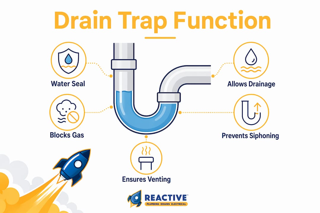 Infographic showing drain trap function steps