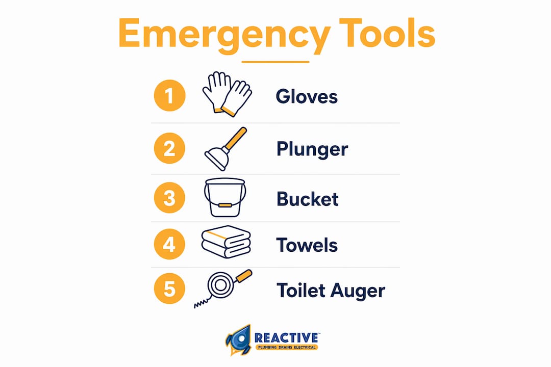 Infographic listing emergency toilet tools steps