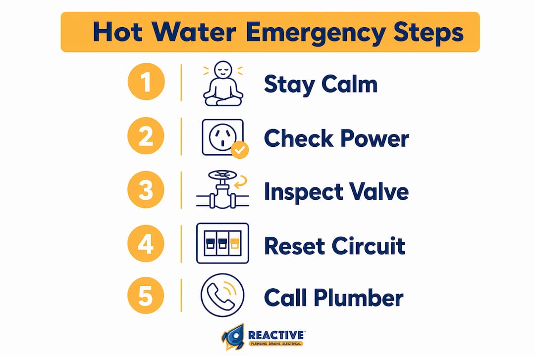 Infographic illustrating steps to respond to hot water outage