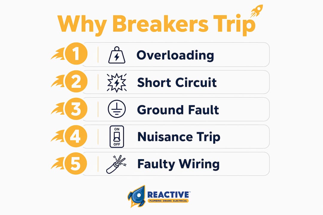 Infographic listing common causes of circuit breaker trips