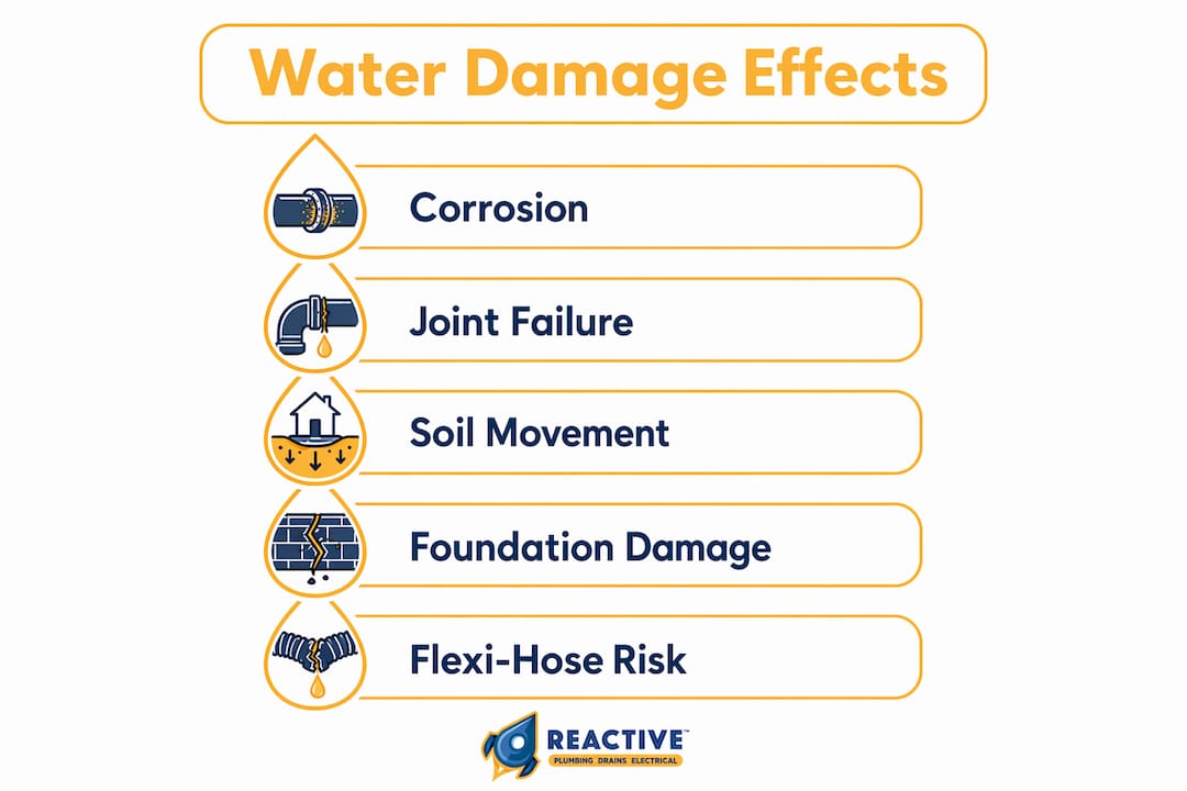 Infographic illustrating effects of water damage on plumbing