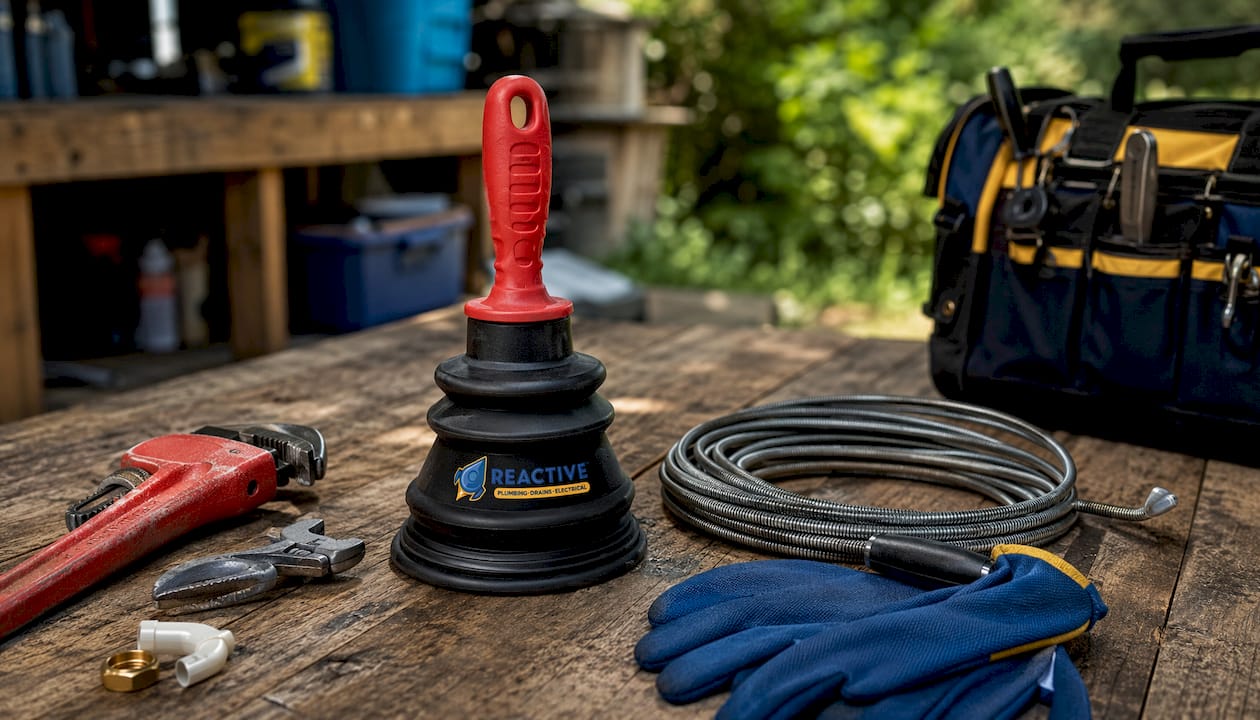 Close-up of plumbing tools for DIY unblock