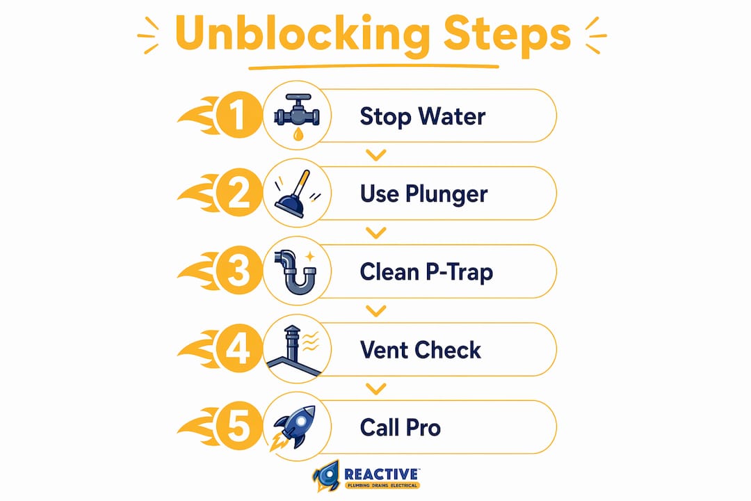 Infographic showing step-by-step blockage unblock guide