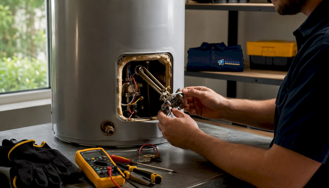 Close-up of hot water tank heating elements