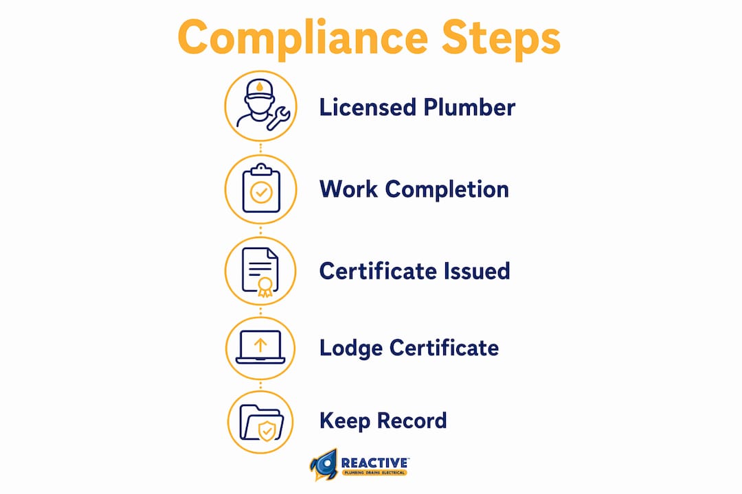 Infographic showing plumbing compliance certificate process steps