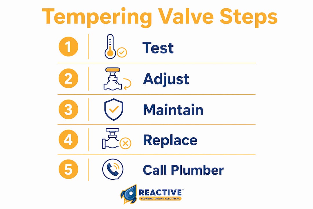 Infographic showing tempering valve maintenance steps