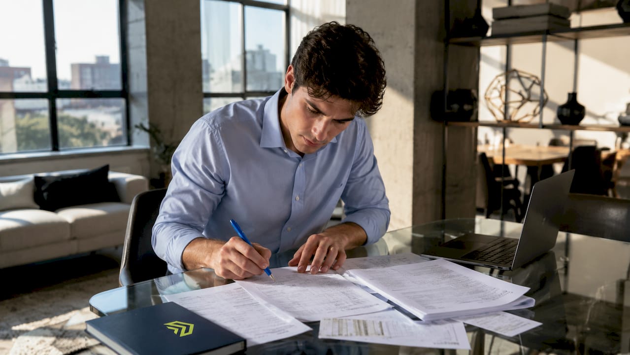 Hands verifying income documents for mortgage