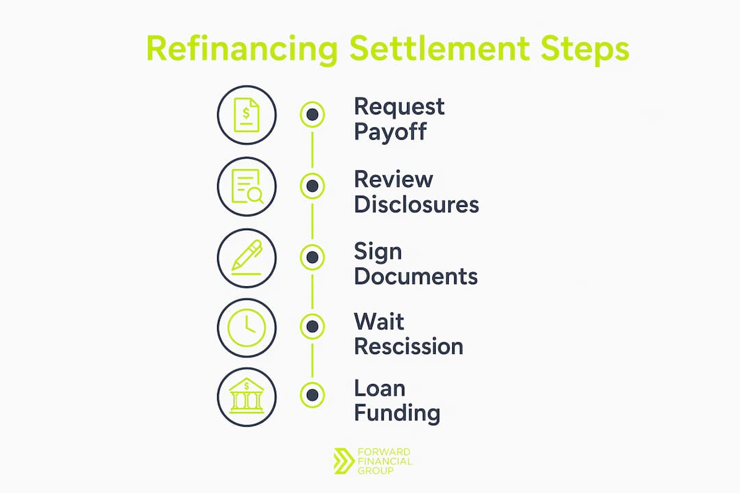 Infographic outlining key refinancing settlement steps