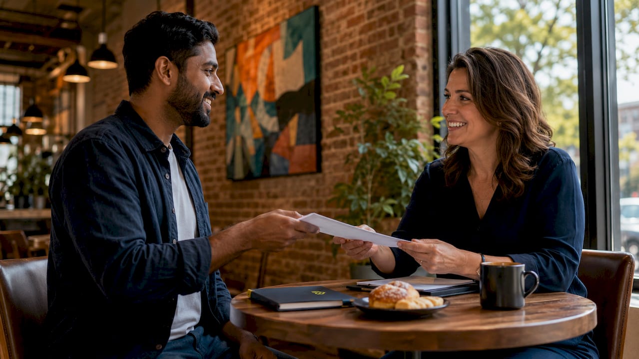 Buyer presenting pre-approval letter to real estate agent