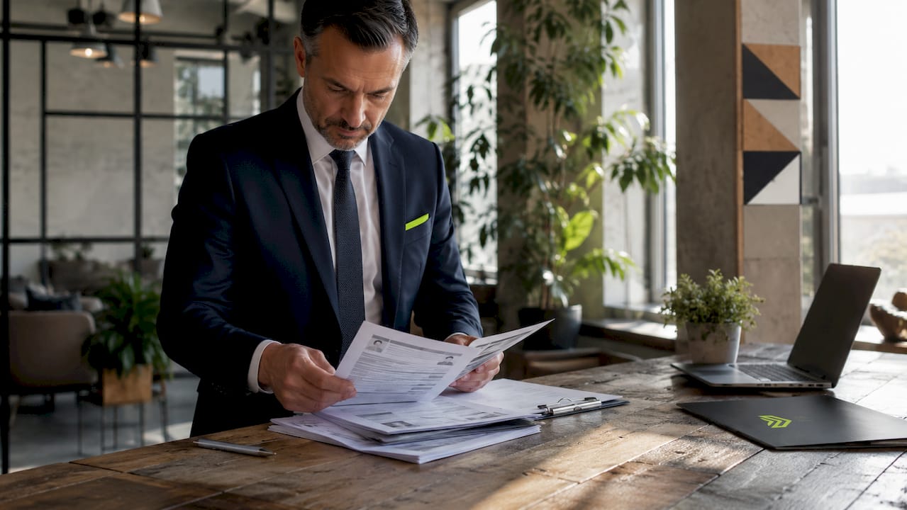 Bank officer reviewing loan documents