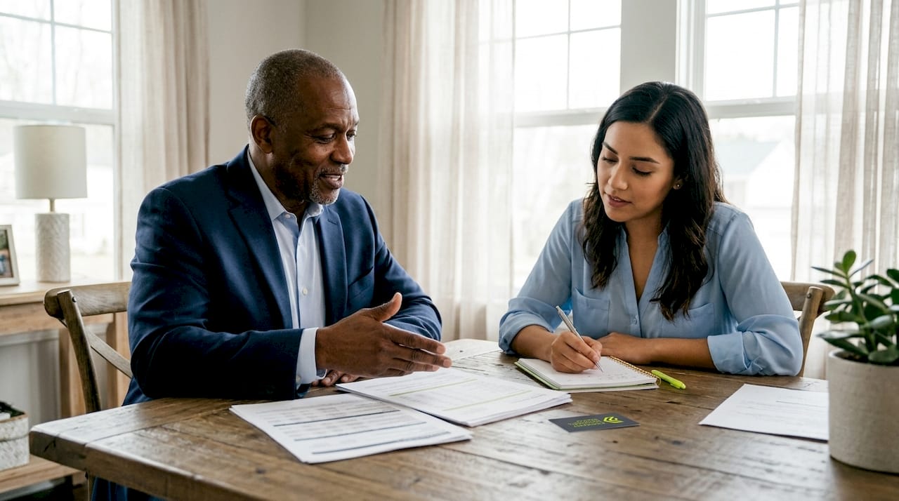 Homebuyer and lender discussing mortgage details