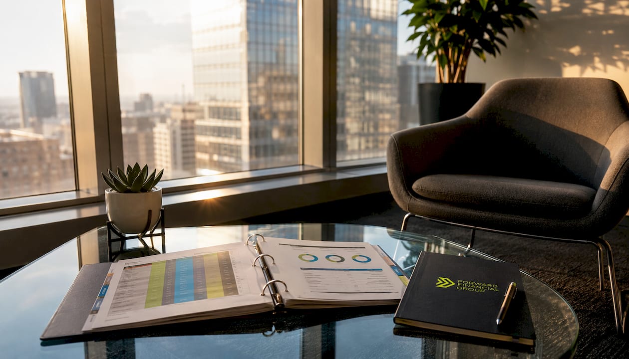 Office table with loan comparison documents