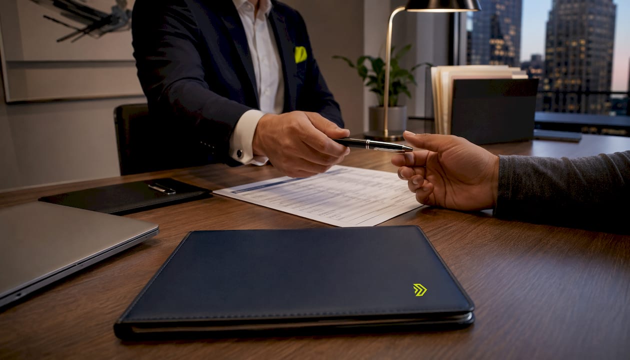 Mortgage broker desk and paperwork setup