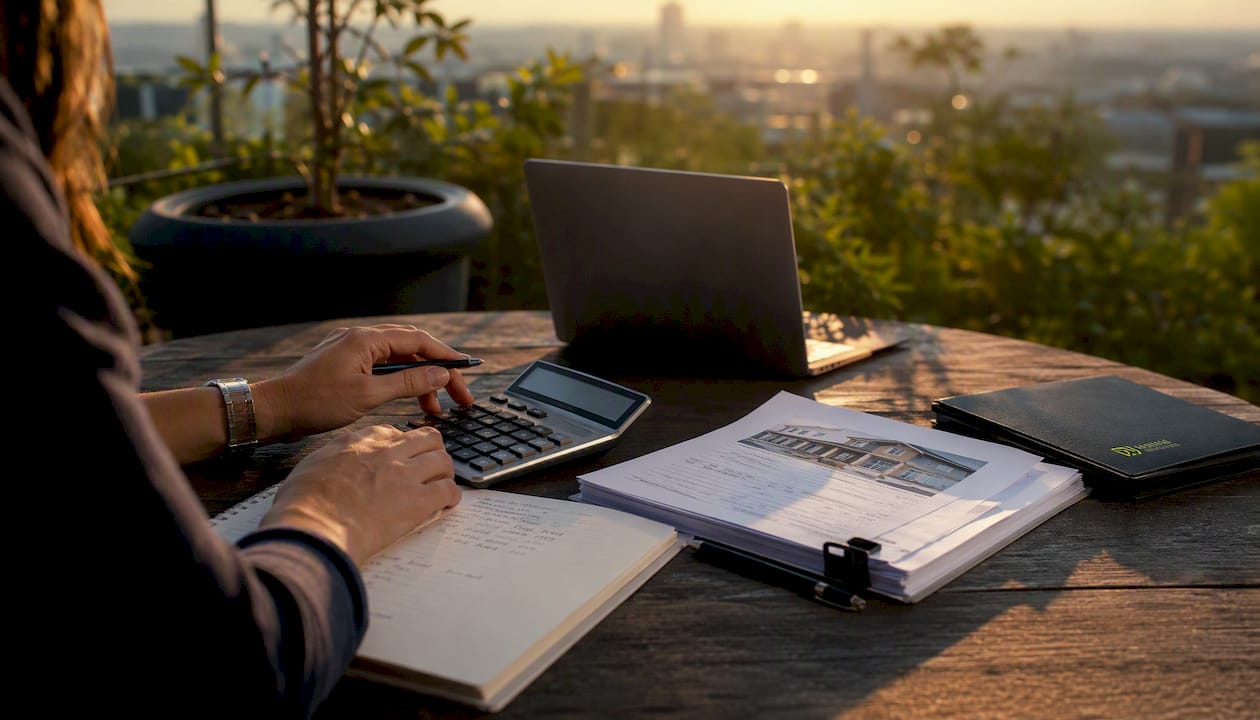 Hands calculating real estate loans at desk